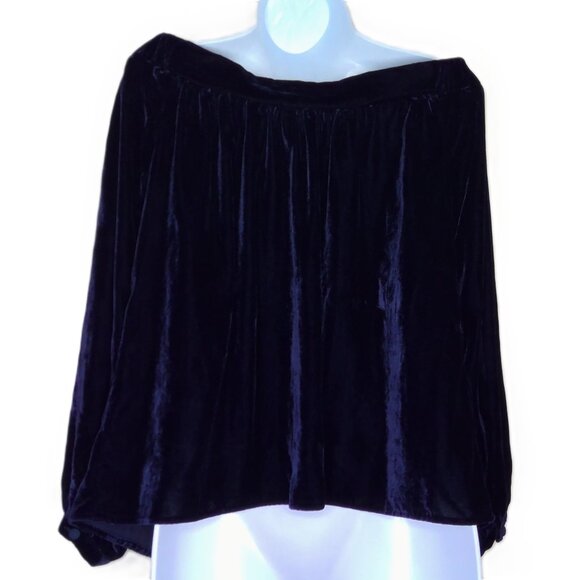 L'Academie Los Angeles Top Midnight Blue Velvet Dressy Party Off Shoulder EUC  S - Picture 2 of 3